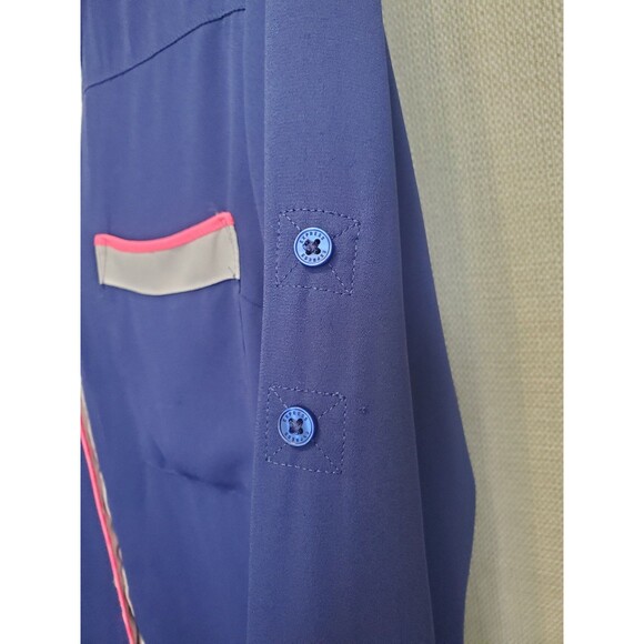 Express Portofino Blue Contrast Trim Roll-Tab Sleeve Button-Up Shirt Size Medium - Picture 3 of 6